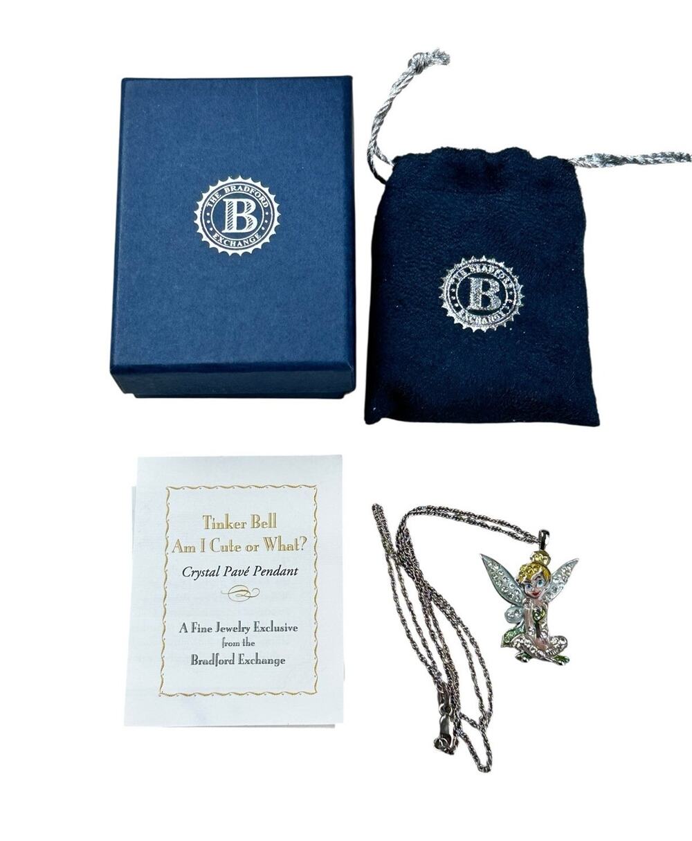 Bradford Exchange Tinker Bell Crystal Pave 925 Pendant Necklace Ami I Cute